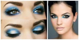 Макияж для карих глаз с синими тенями, яркий макияж глаз в синих тонах